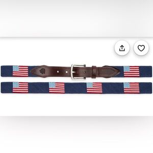 American Flag Needlepoint Belt Leather Trim Hand-stitched Good Threads Men's S